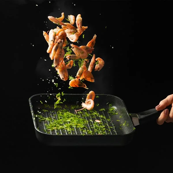 Fresh shrimp tossed in a searing pan